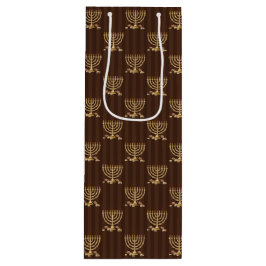 Sacola Para Vinho Ouro Menorah - Faixa Vertical Marrom