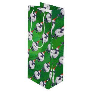 Sacola Para Vinho Ovelhas bonitas em Papai Noel em verde