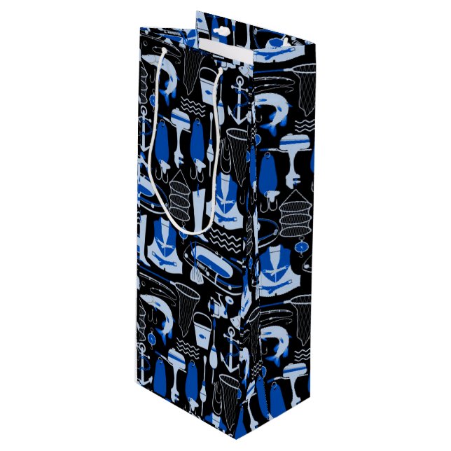 Sacola Para Vinho Padrão Azul de Pesca Desaparecido (Frente inclinada)