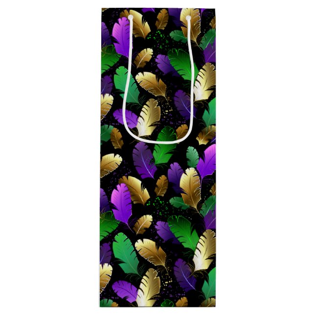 Sacola Para Vinho Padrão contínuo com penas de Mardi Gras (Frente)