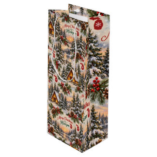 Sacola Para Vinho Padrão de Cabana de Natal Rústica de Michigan