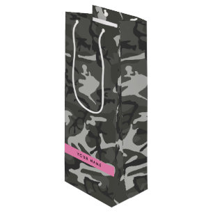 Sacola Para Vinho Padrão de Camuflagem Cinza, Seu nome, Personalizar