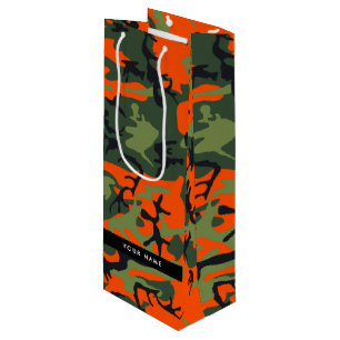 Sacola Para Vinho Padrão de Camuflagem Laranja, Seu nome, Personaliz