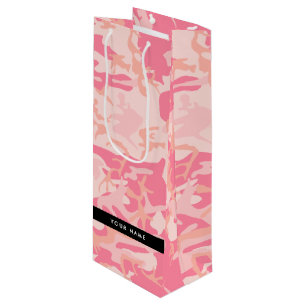 Sacola Para Vinho Padrão de Camuflagem Rosa, Seu nome, Personalizar