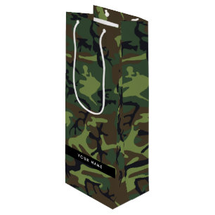 Sacola Para Vinho Padrão de Camuflagem Verde, Seu nome, Personalizar
