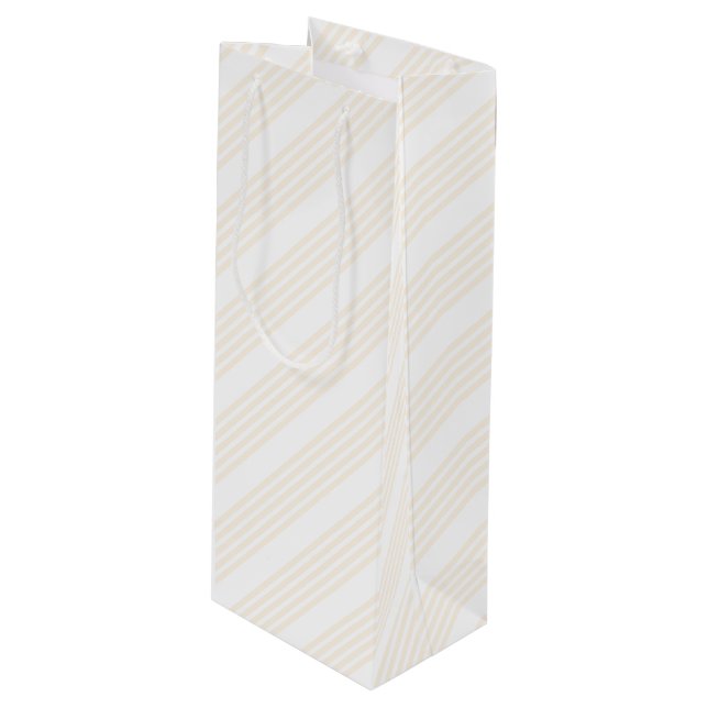 Sacola Para Vinho Padrão de cinco faixas bege e branco (Frente inclinada)
