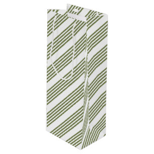 Sacola Para Vinho Padrão de cinco faixas verde-oliva e branco
