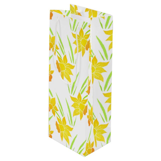Sacola Para Vinho Padrão de Daffodils de Aquarela (Frente inclinada)