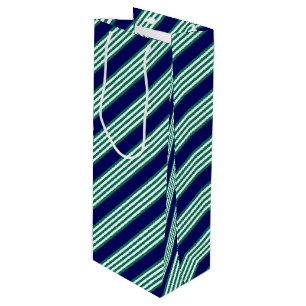 Sacola Para Vinho Padrão de faixas verdes e brancas com azul-marinho