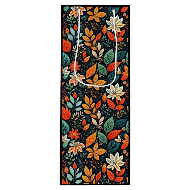 Sacola Para Vinho Padrão de Flores Exóticas Florais (Frente)
