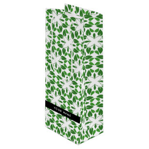 Sacola Para Vinho Padrão de Folhas, Folhas Verdes, Seu Nome