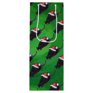 Sacola Para Vinho Padrão de Gato Preto Festivo em Verde