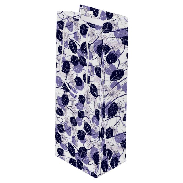 Sacola Para Vinho Padrão de Ilustração das Folhas Roxas e Vinhas (Frente inclinada)