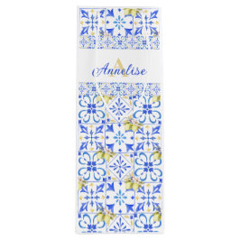 Sacola Para Vinho Padrão de Limão Country Francês com Azulejo Azul