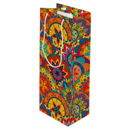 Sacola Para Vinho Padrão de Mandala Colorida Retroativa Funky