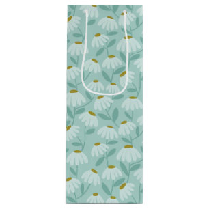 Sacola Para Vinho Padrão de Margaridas Florais Azul Turquesa e Verde