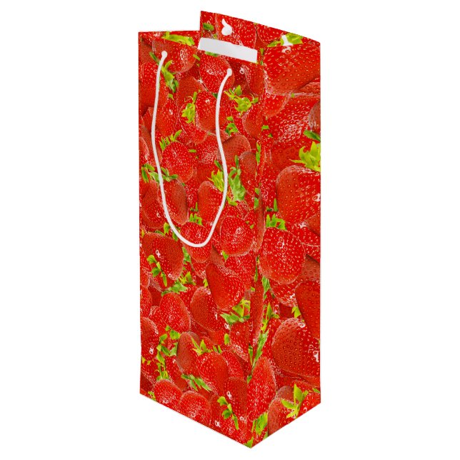 Sacola Para Vinho Padrão de Morangos (Verso inclinado)