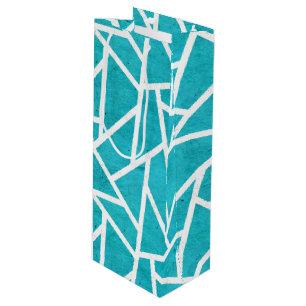 Sacola Para Vinho Padrão de mosaico azul-esverdeado e branco