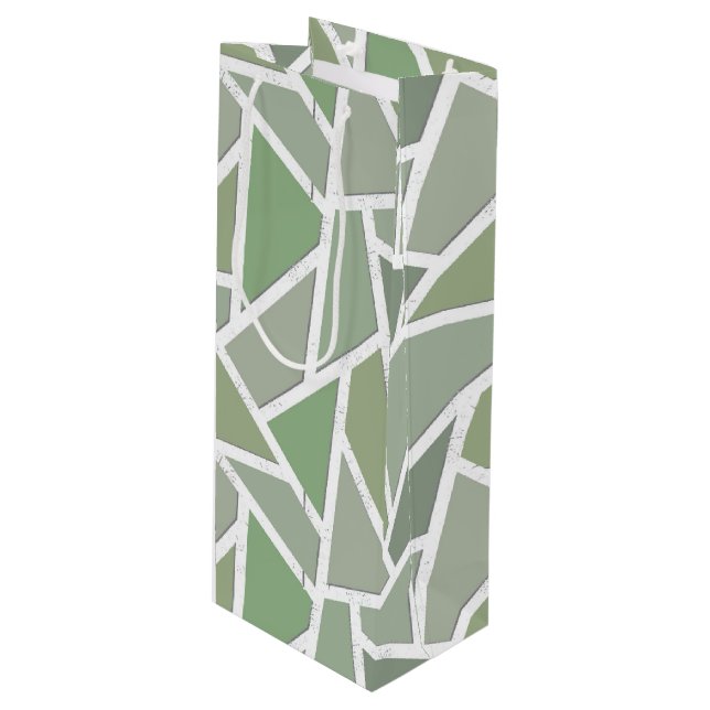 Sacola Para Vinho Padrão de mosaico verde-oliva (Frente inclinada)