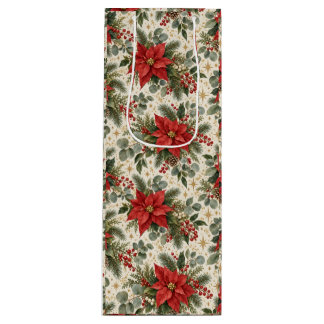 Sacola Para Vinho Padrão de Natal de Poinsettia Elegante