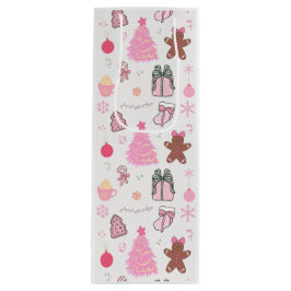 Sacola Para Vinho Padrão de Natal Rosa