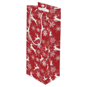 Sacola Para Vinho Padrão de neves do Natal Vermelho