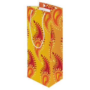 Sacola Para Vinho Padrão de Paisley Persa - Chama Laranja Oriental T