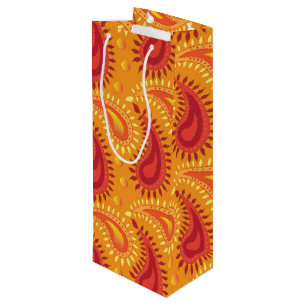 Sacola Para Vinho Padrão de Paisley Persa Laranja Oriental