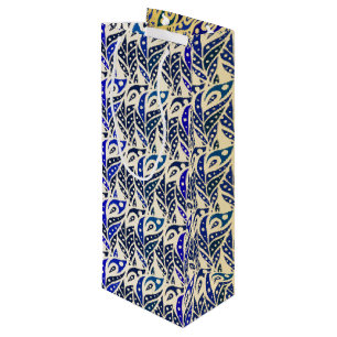 Sacola Para Vinho Padrão de penas de pavão azul e dourado