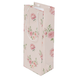 Sacola Para Vinho Padrão de Peônia Rosa e Rosa