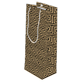 Sacola Para Vinho Padrão de Quadrados da Chave Meandro Grega Marrom