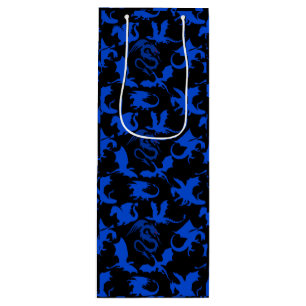 Sacola Para Vinho Padrão do dragão 02 azul.bwx4 preto BG