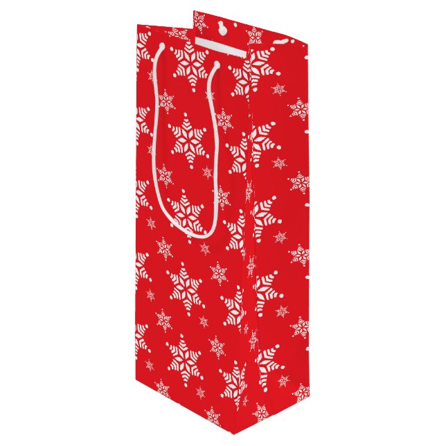 Sacola Para Vinho Padrão do Floco de Neve, Flocos de Neve Brancos, N (Frente inclinada)