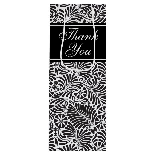 Sacola Para Vinho Padrão Floral Clássico Moderno Personalizado (Frente)