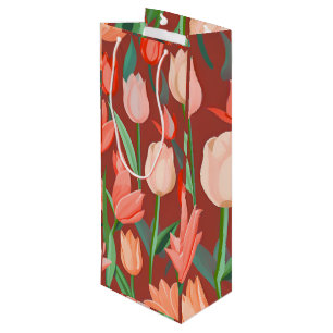 Sacola Para Vinho Padrão Floral de Tulipa Elegante – Primavera Verme