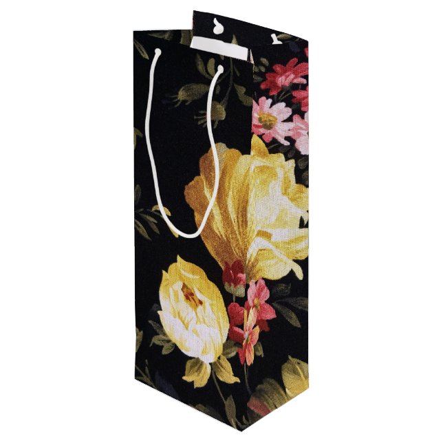 Sacola Para Vinho padrão floral retrô (Verso inclinado)