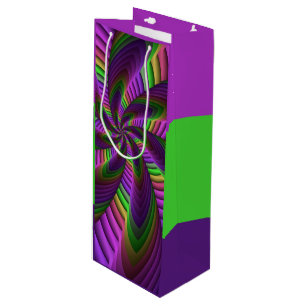 Sacola Para Vinho Padrão Fractal Cores Neon Flash Colorido