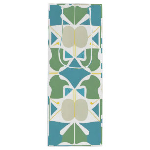 Sacola Para Vinho Padrão Geométrico Abstrato em Verde e Azul