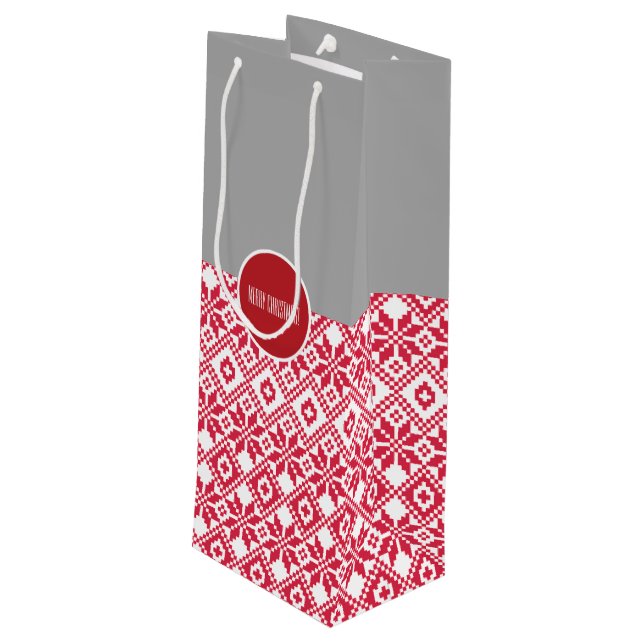 Sacola Para Vinho Padrão Nórdico do Floco de Neve Nome Personalizado (Verso inclinado)