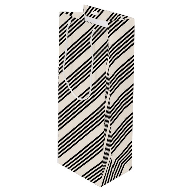 Sacola Para Vinho Padrão preto e bege de cinco faixas (Frente inclinada)