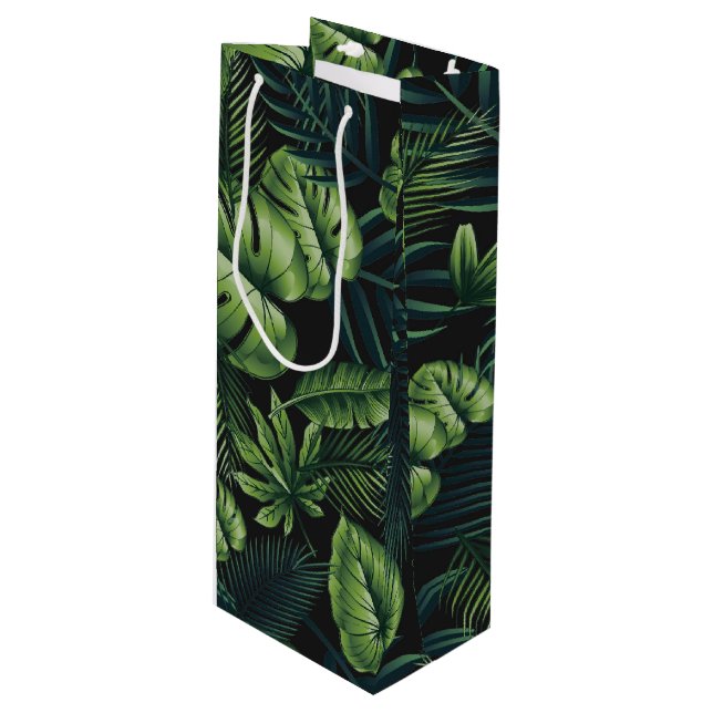 Sacola Para Vinho Padrão tropical preto (Frente inclinada)