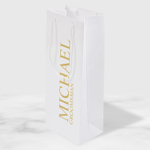 Sacola Para Vinho Padrinho de casamento branco e ouro personalizado