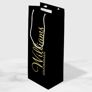 Sacola Para Vinho Padrinho de casamento Dourado e preto moderno