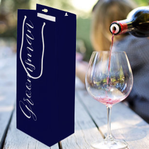 Sacola Para Vinho Padrinho de Casamento em Azul Marinho com Letra Es
