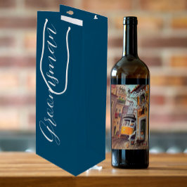 Sacola Para Vinho Padrinho de Casamento em Azul Turquesa com Letra E