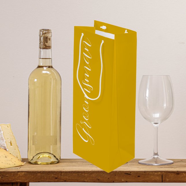 Sacola Para Vinho Padrinho de Casamento em Letra Estilizada Amarelo  (In Situ)