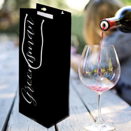 Sacola Para Vinho Padrinho de Casamento em Letra Estilizada Preta