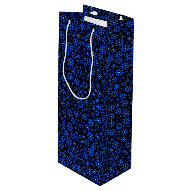 Sacola Para Vinho Padrões de flores pequenas.Azul 01.b Leggings pret (Frente inclinada)