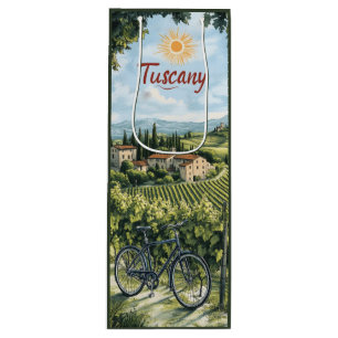 Sacola Para Vinho Paisagem toscana com vinhedos e bicicleta