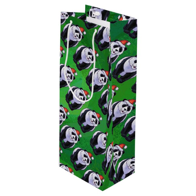 Sacola Para Vinho Panda Bear em Santa Chapéu em Verde (Frente inclinada)